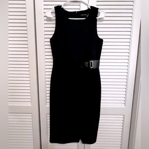 Ivanka Trump Navy Sheath Midi Dress Crew Neck Sleeveless Sz 8 Belted